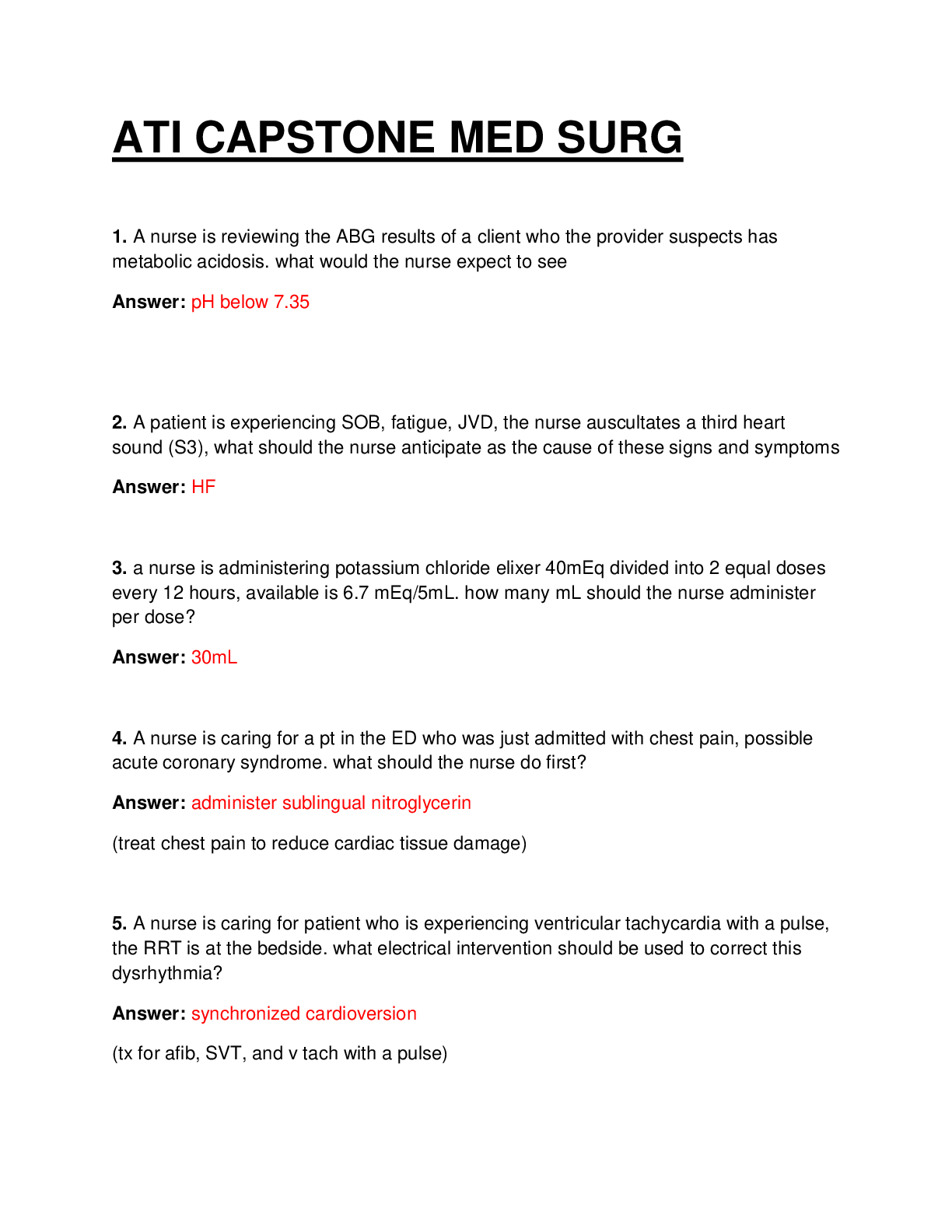 Preview image for ATI CAPSTONE MED SURG EXAM. QUESTIONS WITH 100% CORRECT ANSWERS. LATEST EDITION.